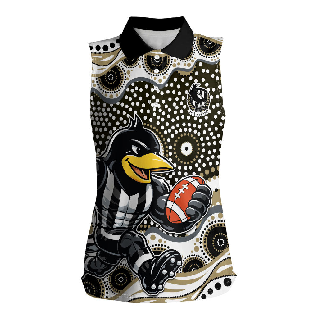 Collingwood Magpies Women Sleeveless Polo Shirt Aboriginal Dot Pattern - Football Mascot Heritage Pride