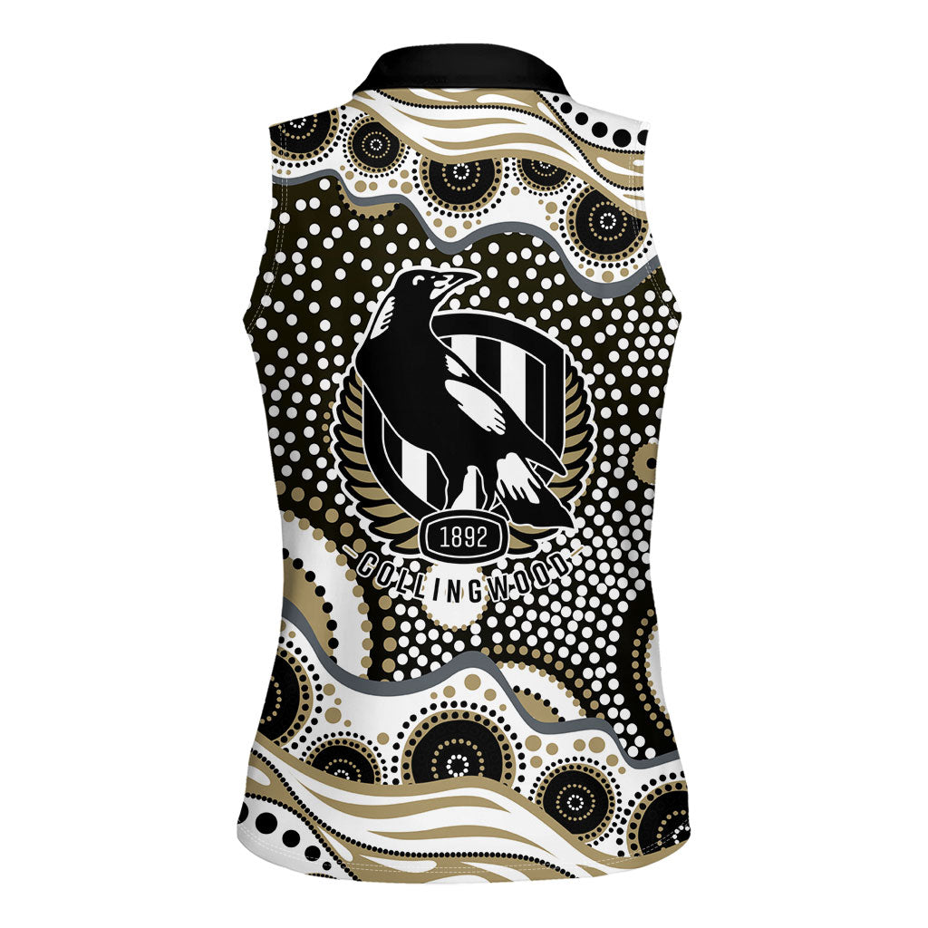 Collingwood Magpies Women Sleeveless Polo Shirt Aboriginal Dot Pattern - Football Mascot Heritage Pride