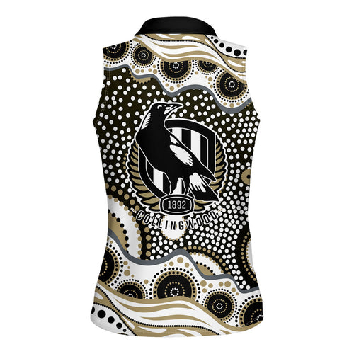 Collingwood Magpies Women Sleeveless Polo Shirt Aboriginal Dot Pattern - Football Mascot Heritage Pride