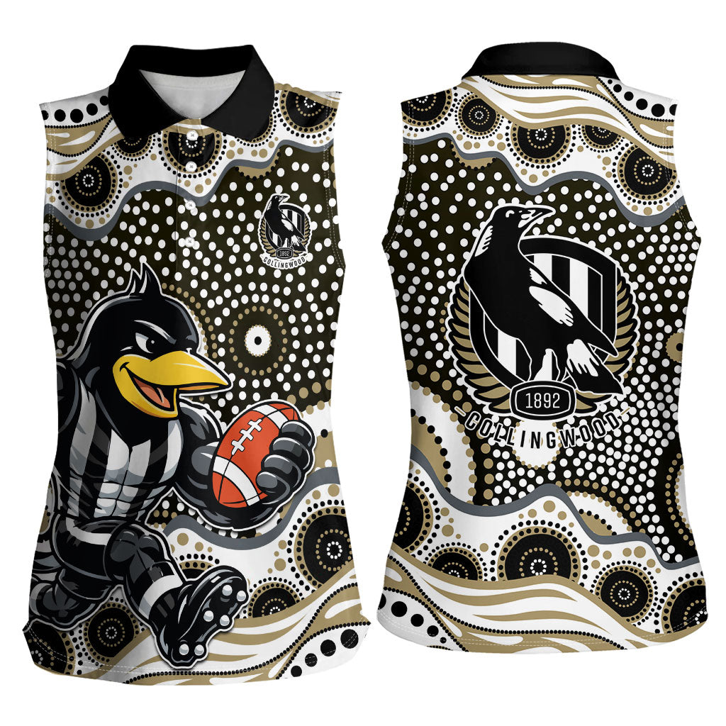 Collingwood Magpies Women Sleeveless Polo Shirt Aboriginal Dot Pattern - Football Mascot Heritage Pride
