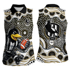 Collingwood Magpies Women Sleeveless Polo Shirt Aboriginal Dot Pattern - Football Mascot Heritage Pride