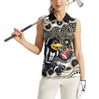 Collingwood Magpies Women Sleeveless Polo Shirt Aboriginal Dot Pattern - Football Mascot Heritage Pride