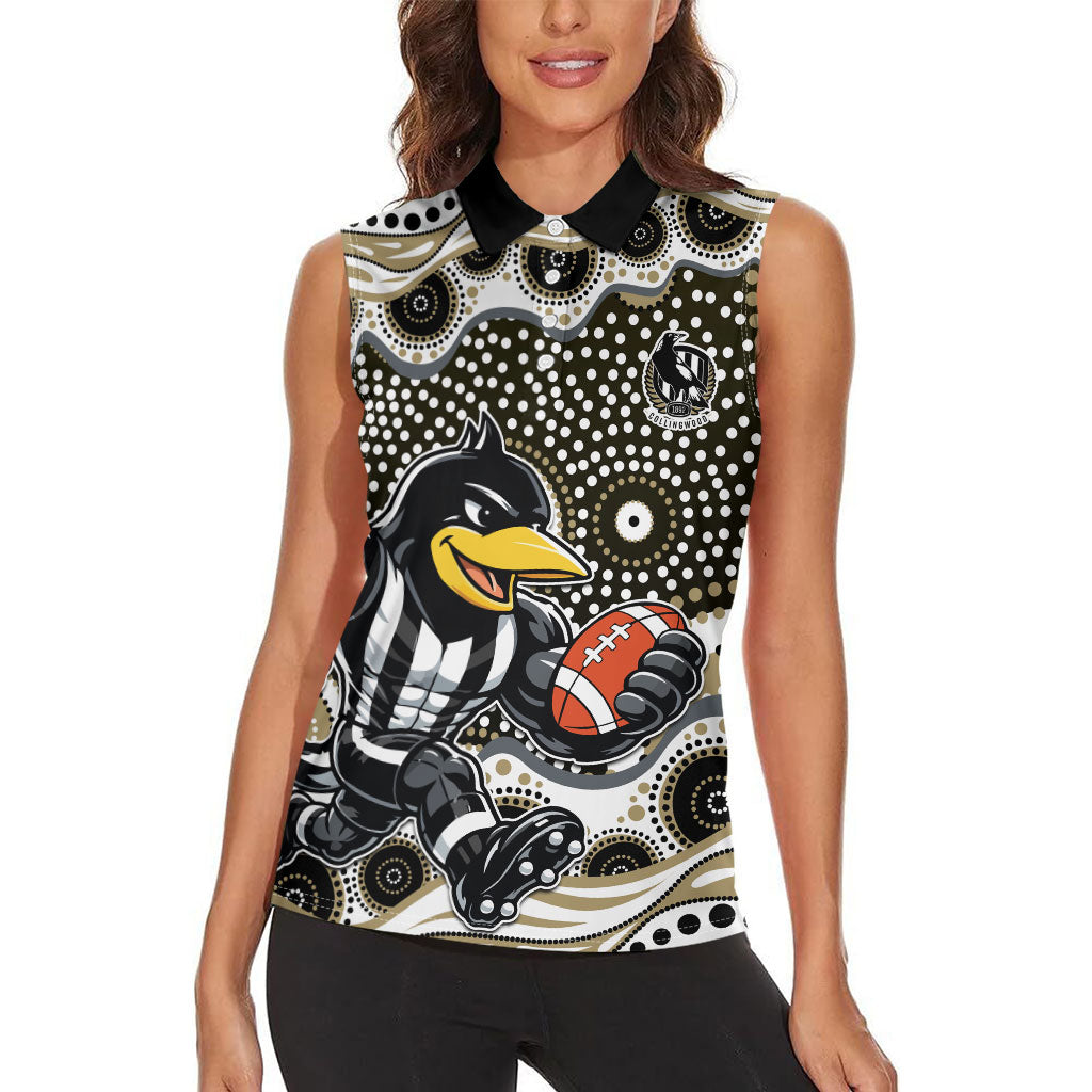 Collingwood Magpies Women Sleeveless Polo Shirt Aboriginal Dot Pattern - Football Mascot Heritage Pride