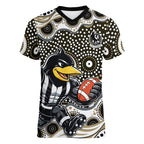 Collingwood Magpies Women V-Neck T-Shirt Aboriginal Dot Pattern - Football Mascot Heritage Pride