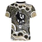 Collingwood Magpies Women V-Neck T-Shirt Aboriginal Dot Pattern - Football Mascot Heritage Pride