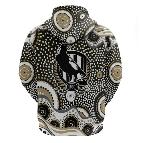 Collingwood Magpies Zip Hoodie Aboriginal Dot Pattern - Football Mascot Heritage Pride