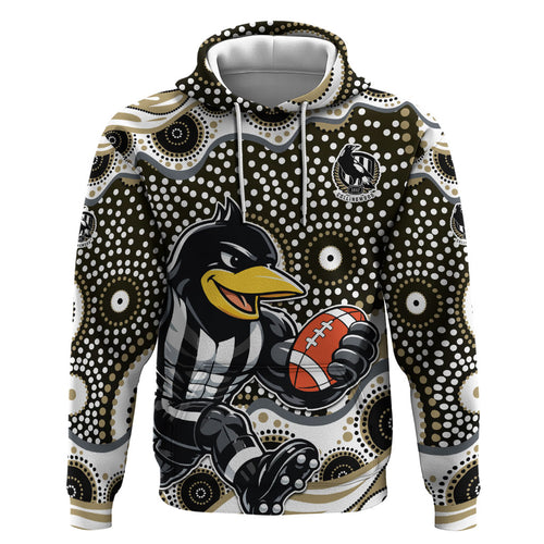 Collingwood Magpies Zip Hoodie Aboriginal Dot Pattern - Football Mascot Heritage Pride