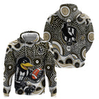 Collingwood Magpies Zip Hoodie Aboriginal Dot Pattern - Football Mascot Heritage Pride