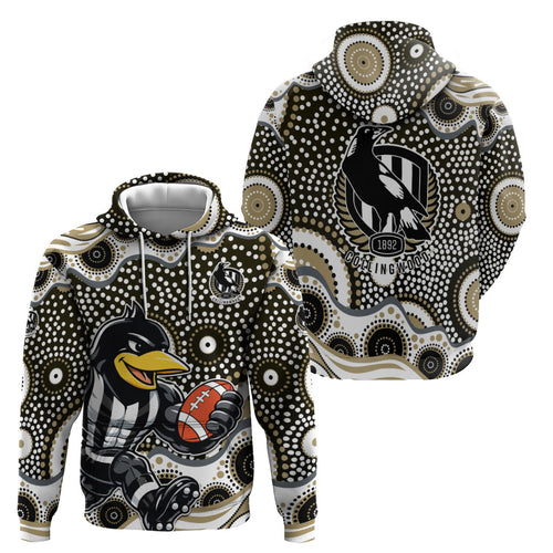 Collingwood Magpies Zip Hoodie Aboriginal Dot Pattern - Football Mascot Heritage Pride