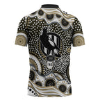 Collingwood Magpies Zipper Polo Shirt Aboriginal Dot Pattern - Football Mascot Heritage Pride
