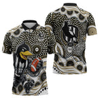 Collingwood Magpies Zipper Polo Shirt Aboriginal Dot Pattern - Football Mascot Heritage Pride