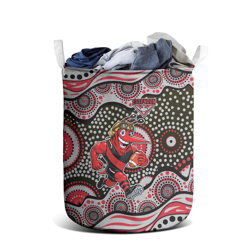 Essendon Bombers Laundry Basket Aboriginal Dot Pattern - Football Mascot Heritage Pride