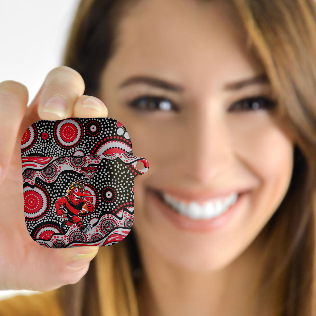 Essendon Bombers AirPods Case Aboriginal Dot Pattern - Football Mascot Heritage Pride