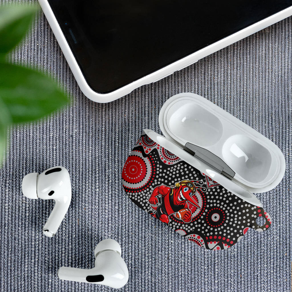 Essendon Bombers AirPods Case Aboriginal Dot Pattern - Football Mascot Heritage Pride