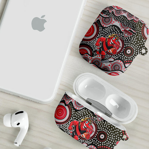 Essendon Bombers AirPods Case Aboriginal Dot Pattern - Football Mascot Heritage Pride