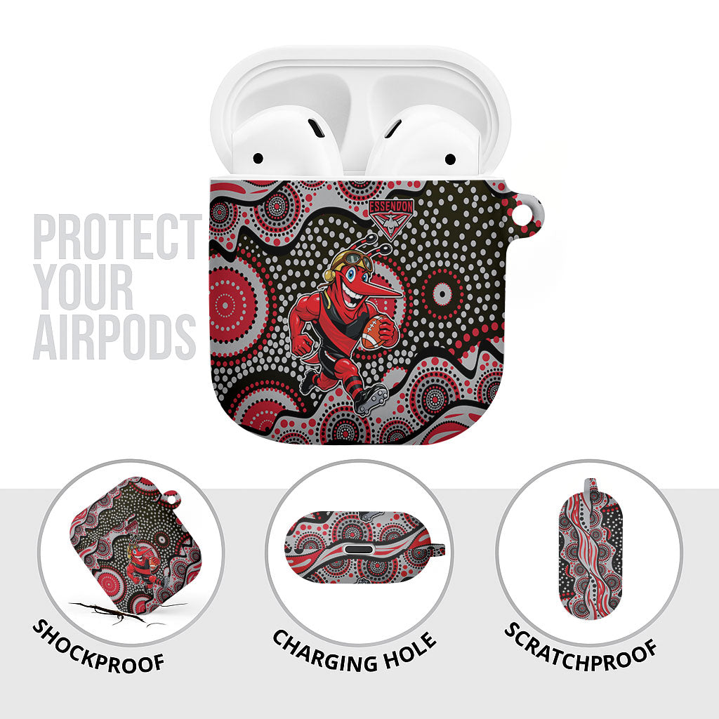 Essendon Bombers AirPods Case Aboriginal Dot Pattern - Football Mascot Heritage Pride