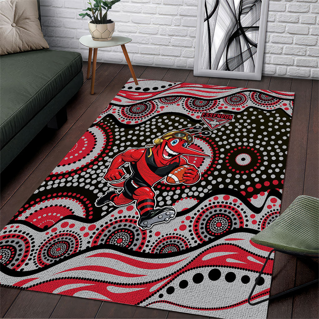 Essendon Bombers Area Rug Aboriginal Dot Pattern - Football Mascot Heritage Pride