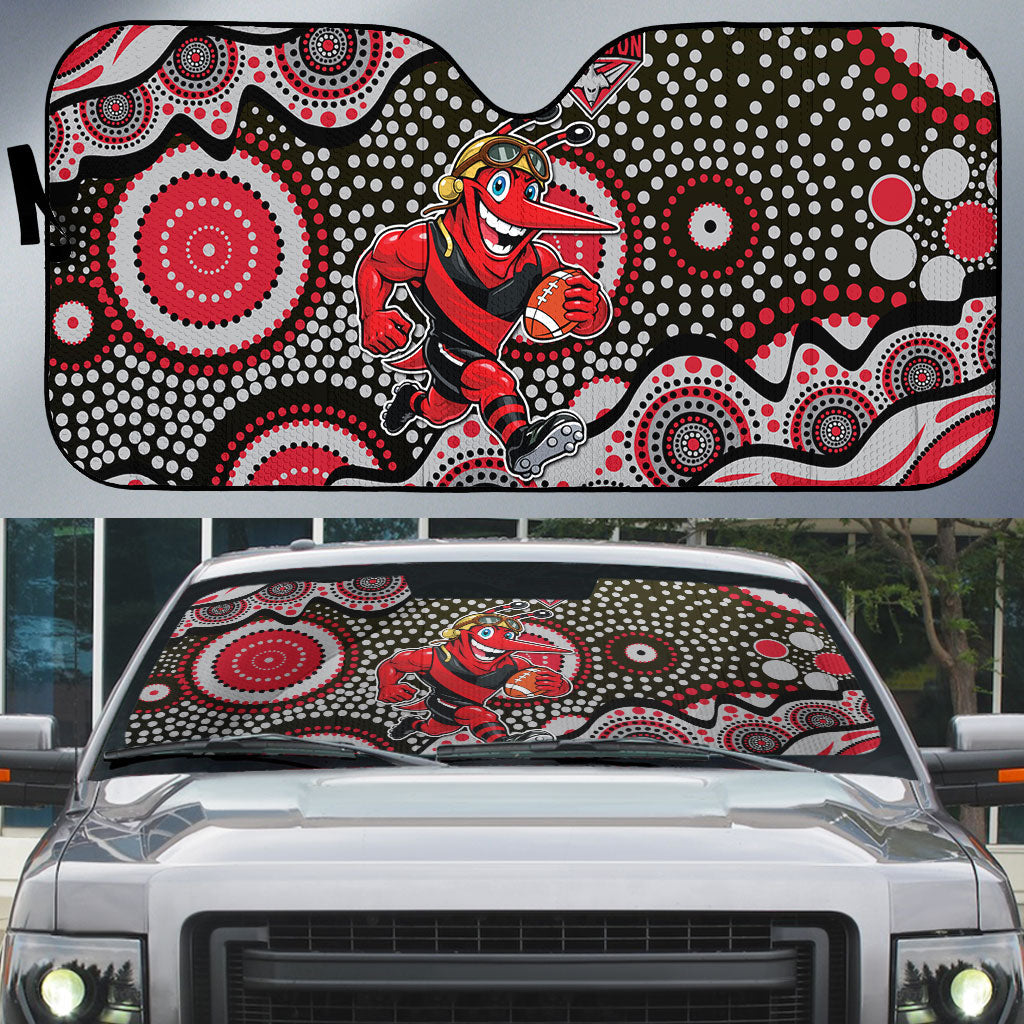 Essendon Bombers Auto Sun Shade Aboriginal Dot Pattern - Football Mascot Heritage Pride