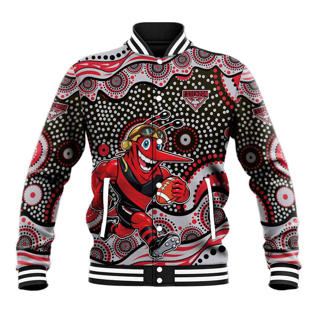 Essendon Bombers Baseball Jacket Aboriginal Dot Pattern - Football Mascot Heritage Pride