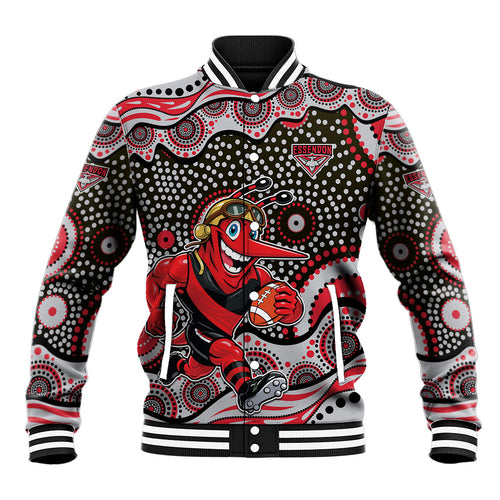 Essendon Bombers Baseball Jacket Aboriginal Dot Pattern - Football Mascot Heritage Pride