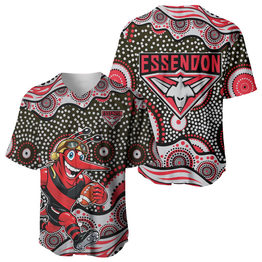 Essendon Bombers Baseball Jersey Aboriginal Dot Pattern - Football Mascot Heritage Pride