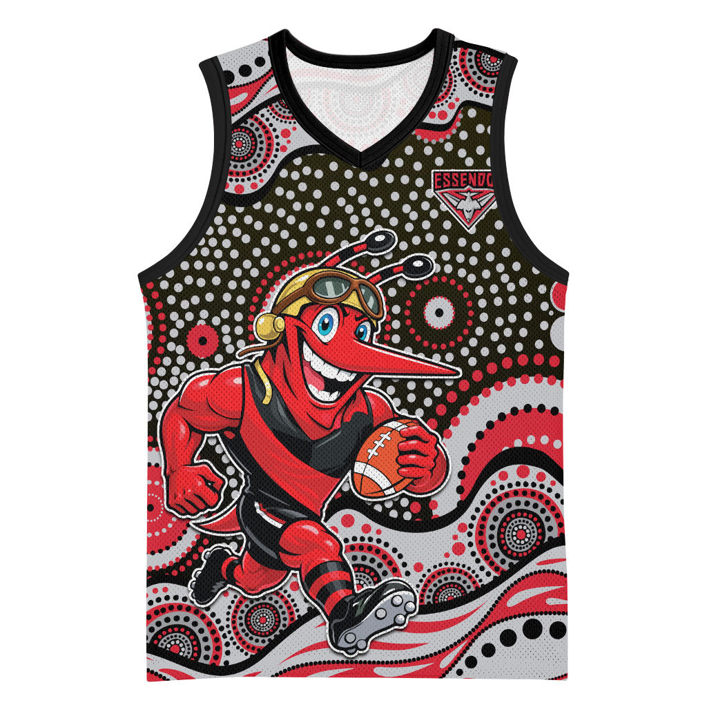 Essendon Bombers Basketball Jersey Aboriginal Dot Pattern - Football Mascot Heritage Pride