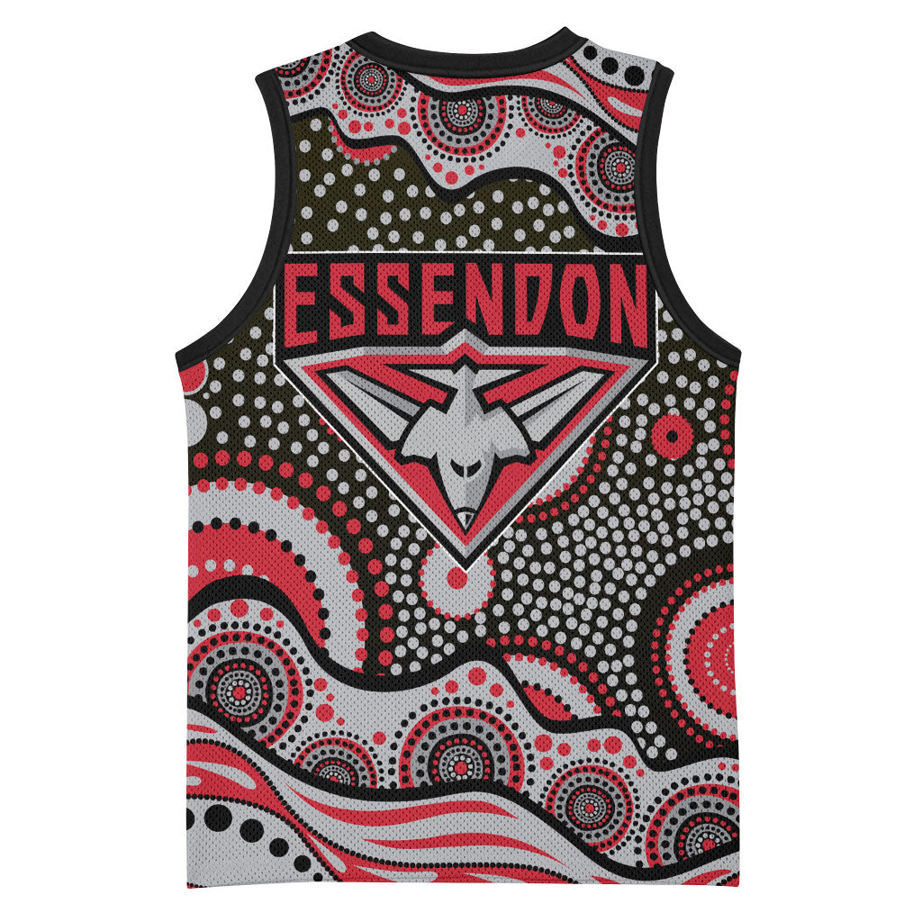 Essendon Bombers Basketball Jersey Aboriginal Dot Pattern - Football Mascot Heritage Pride