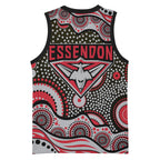 Essendon Bombers Basketball Jersey Aboriginal Dot Pattern - Football Mascot Heritage Pride
