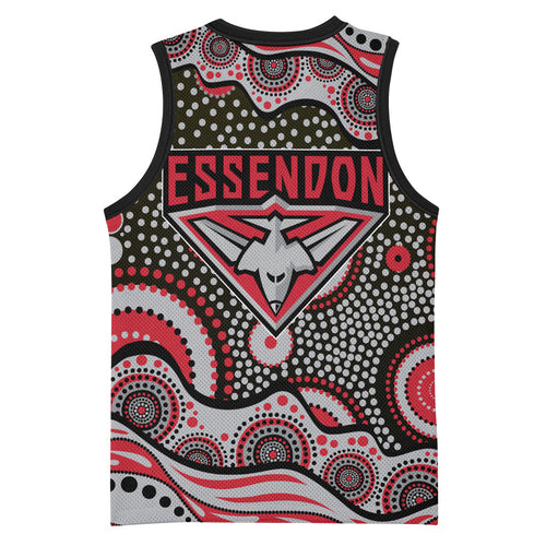 Essendon Bombers Basketball Jersey Aboriginal Dot Pattern - Football Mascot Heritage Pride
