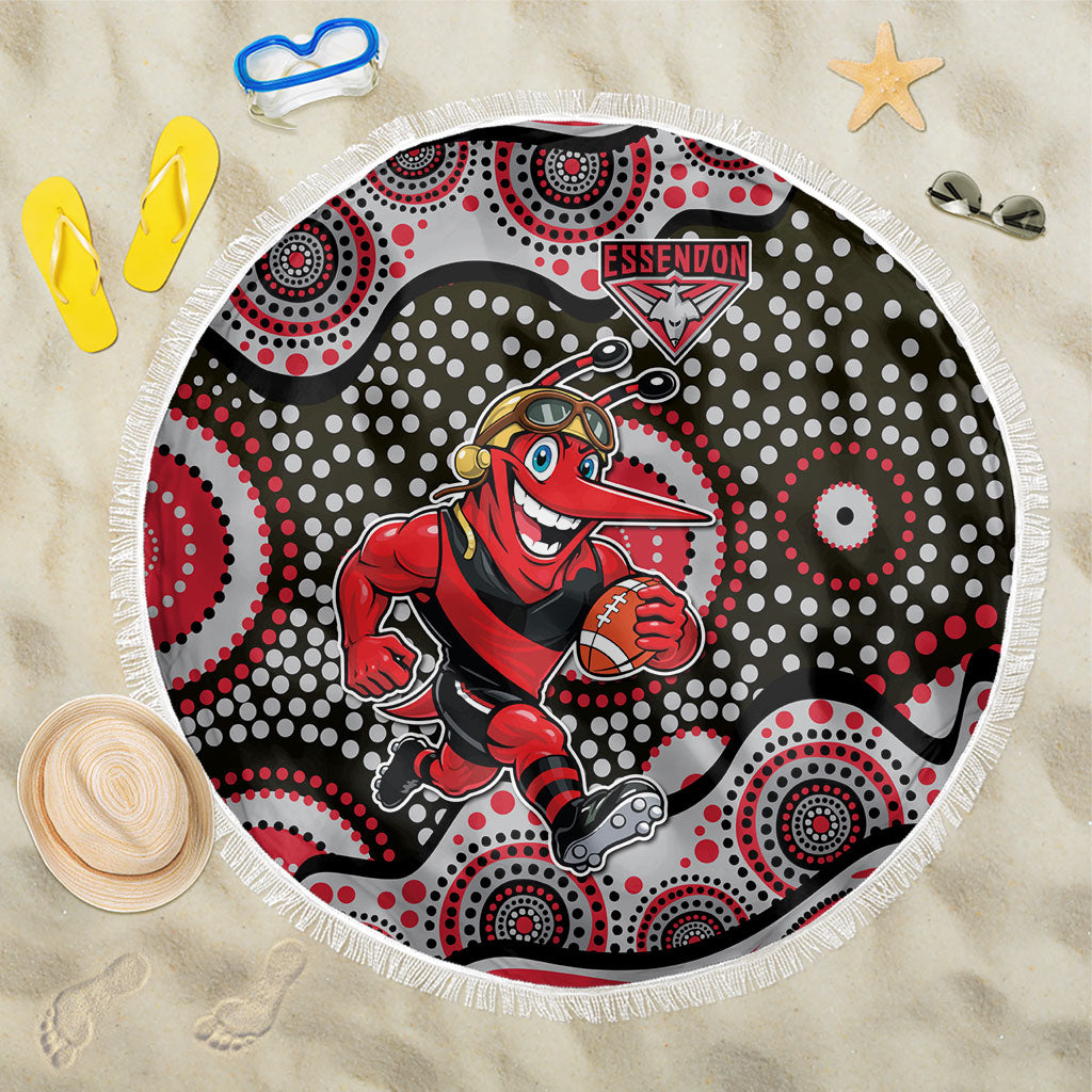 Essendon Bombers Beach Blanket Aboriginal Dot Pattern - Football Mascot Heritage Pride