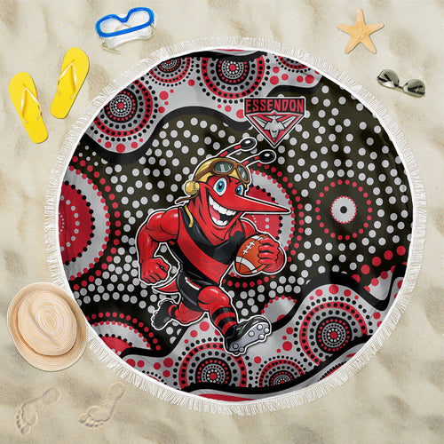 Essendon Bombers Beach Blanket Aboriginal Dot Pattern - Football Mascot Heritage Pride