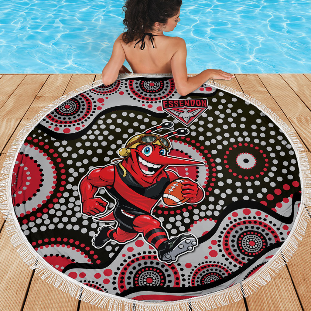 Essendon Bombers Beach Blanket Aboriginal Dot Pattern - Football Mascot Heritage Pride