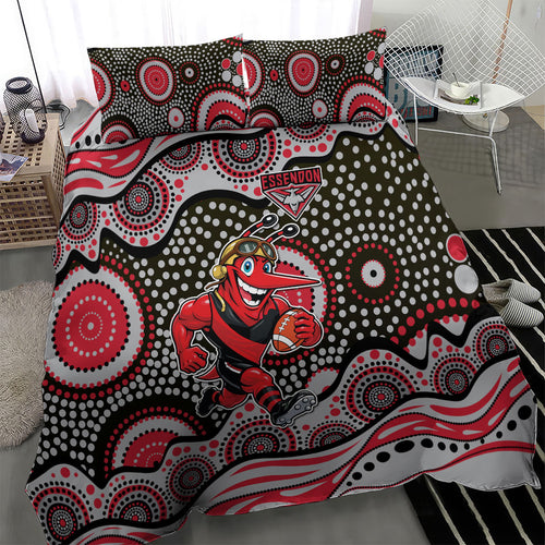 Essendon Bombers Bedding Set Aboriginal Dot Pattern - Football Mascot Heritage Pride