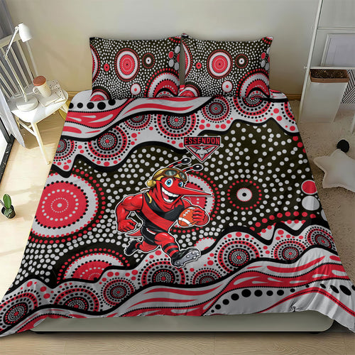 Essendon Bombers Bedding Set Aboriginal Dot Pattern - Football Mascot Heritage Pride