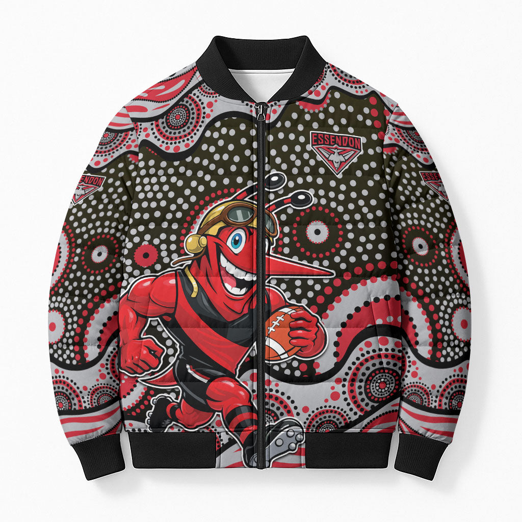 Essendon Bombers Bomber Puffer Jacket Aboriginal Dot Pattern - Football Mascot Heritage Pride