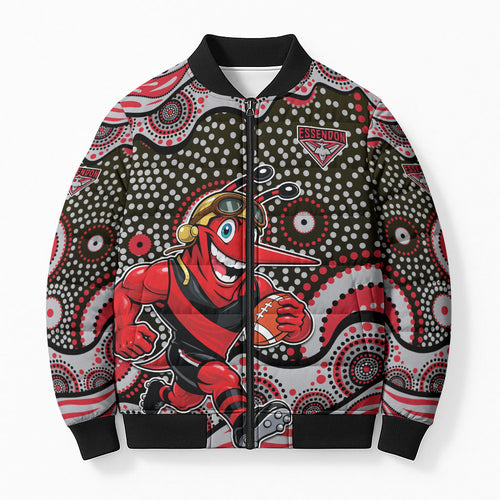 Essendon Bombers Bomber Puffer Jacket Aboriginal Dot Pattern - Football Mascot Heritage Pride