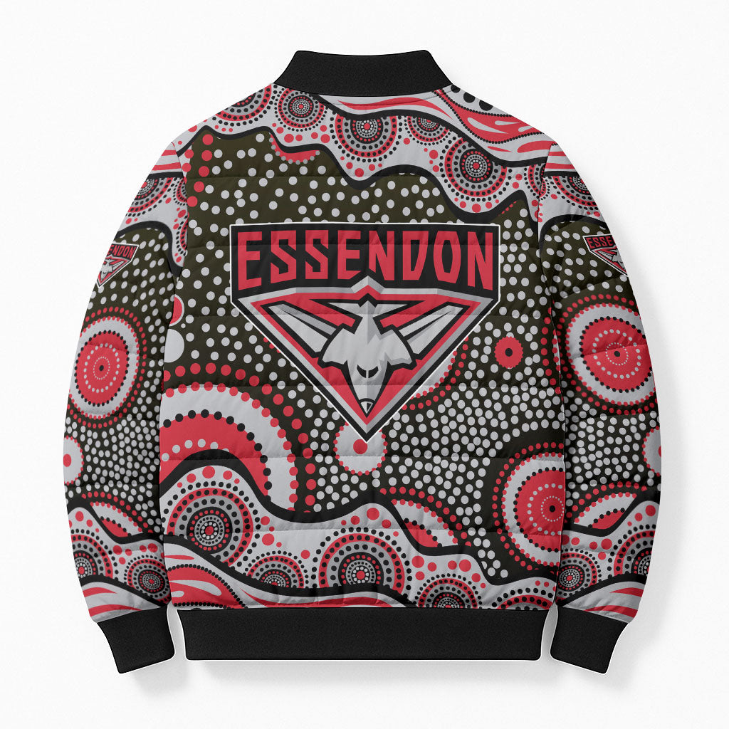 Essendon Bombers Bomber Puffer Jacket Aboriginal Dot Pattern - Football Mascot Heritage Pride