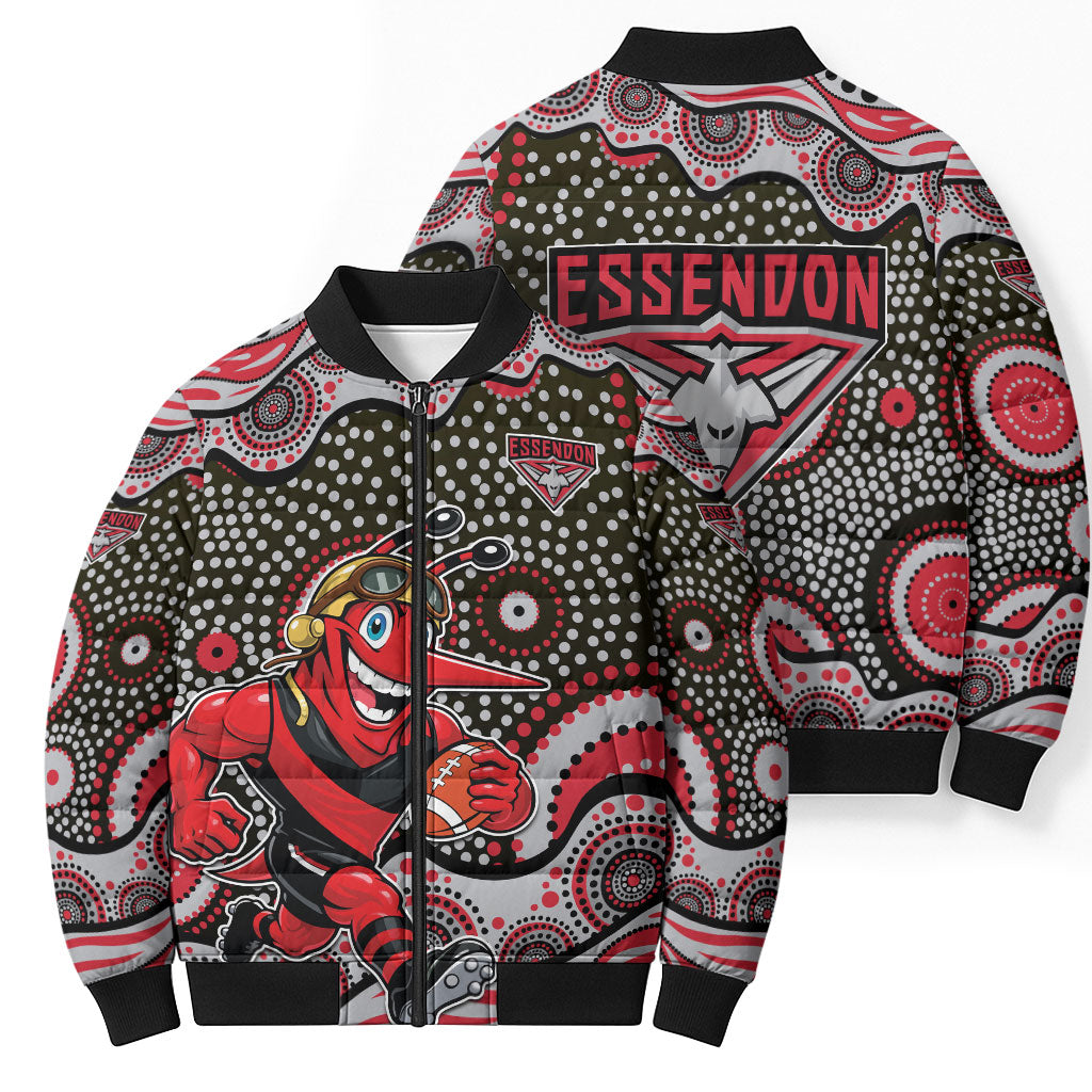 Essendon Bombers Bomber Puffer Jacket Aboriginal Dot Pattern - Football Mascot Heritage Pride