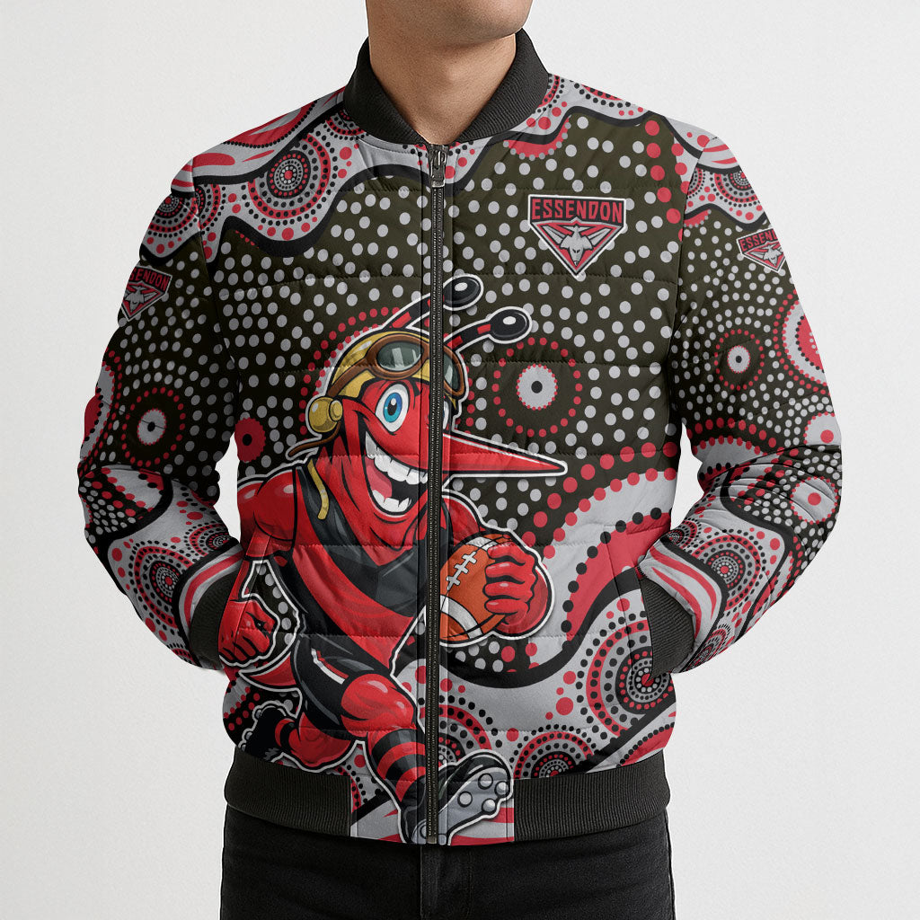 Essendon Bombers Bomber Puffer Jacket Aboriginal Dot Pattern - Football Mascot Heritage Pride