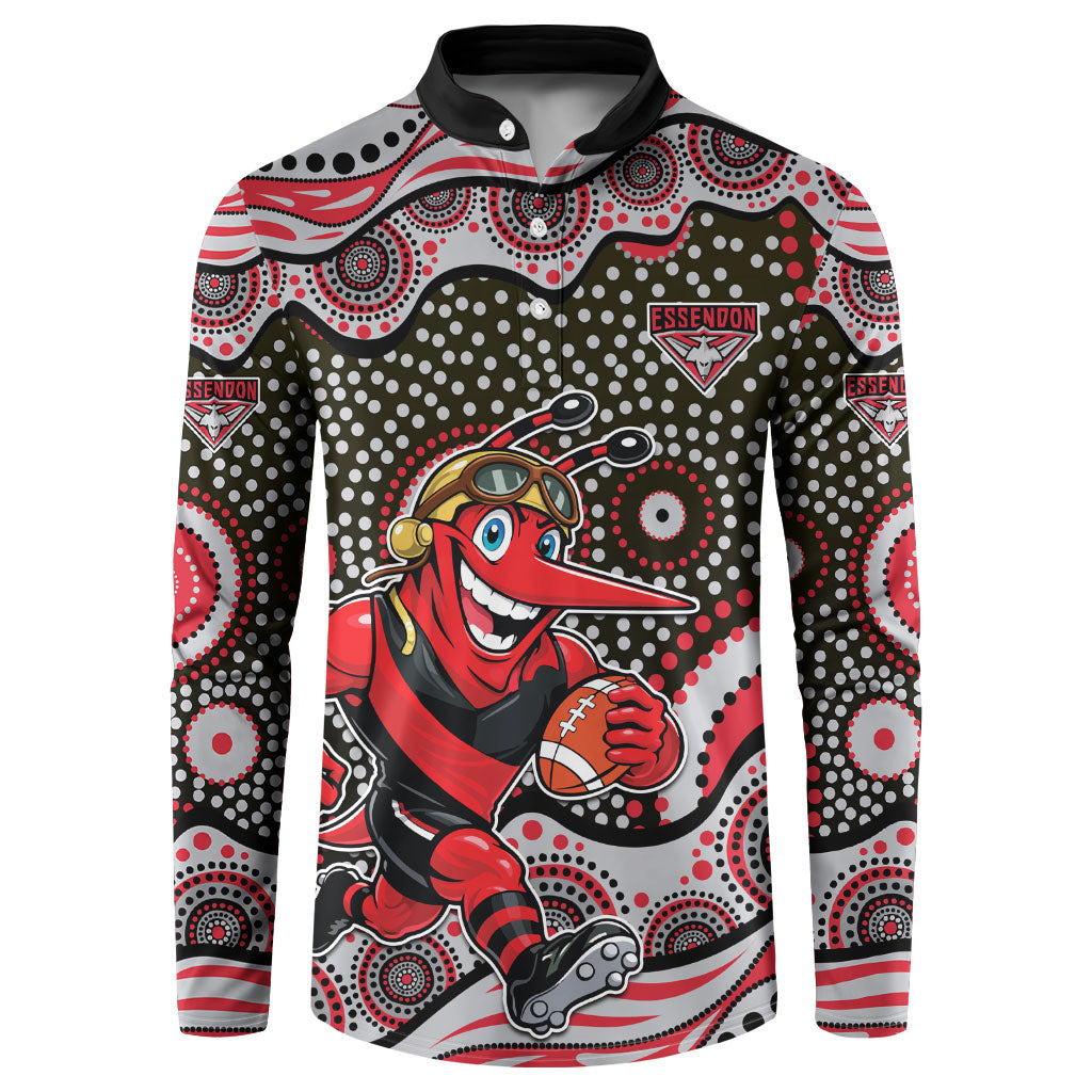 Essendon Bombers Button Sweatshirt Aboriginal Dot Pattern - Football Mascot Heritage Pride