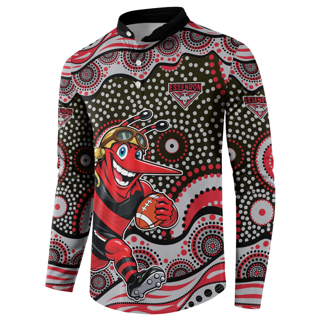 Essendon Bombers Button Sweatshirt Aboriginal Dot Pattern - Football Mascot Heritage Pride