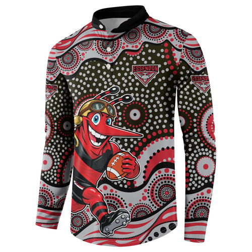 Essendon Bombers Button Sweatshirt Aboriginal Dot Pattern - Football Mascot Heritage Pride