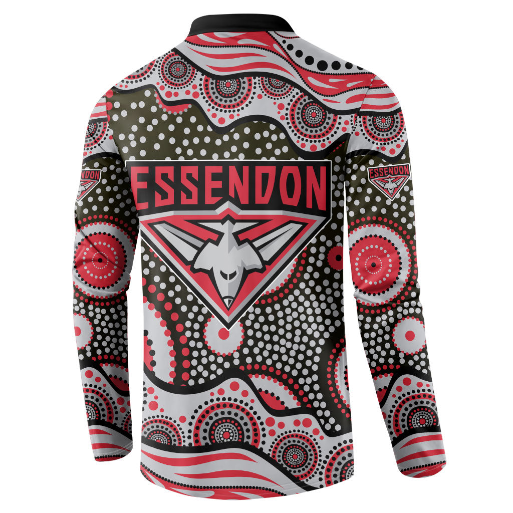 Essendon Bombers Button Sweatshirt Aboriginal Dot Pattern - Football Mascot Heritage Pride