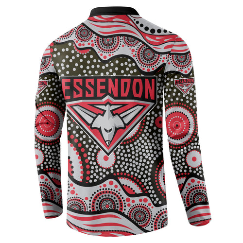Essendon Bombers Button Sweatshirt Aboriginal Dot Pattern - Football Mascot Heritage Pride