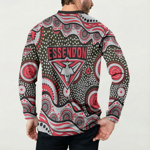 Essendon Bombers Button Sweatshirt Aboriginal Dot Pattern - Football Mascot Heritage Pride