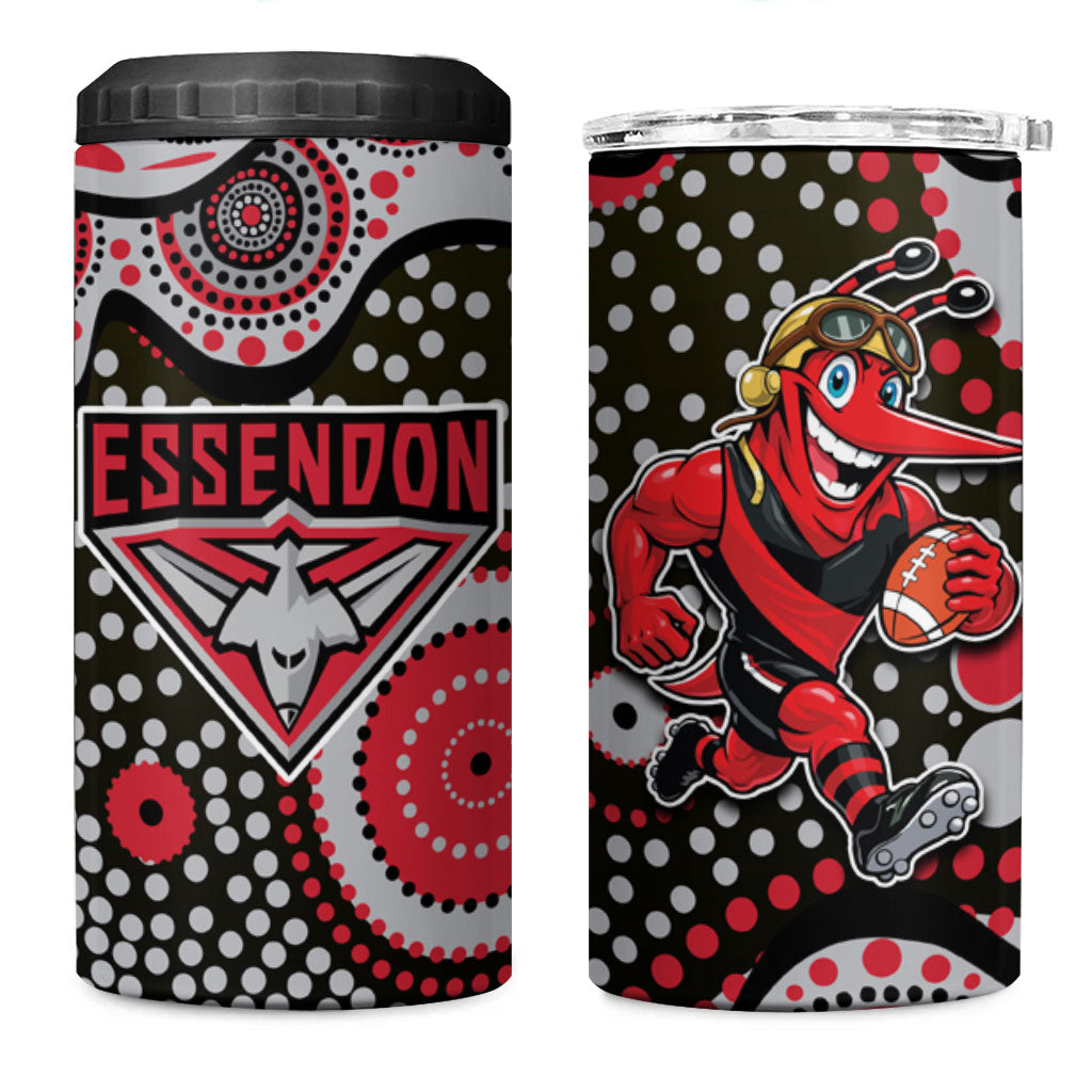 Essendon Bombers 4 in 1 Can Cooler Tumbler Aboriginal Dot Pattern - Football Mascot Heritage Pride
