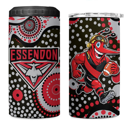 Essendon Bombers 4 in 1 Can Cooler Tumbler Aboriginal Dot Pattern - Football Mascot Heritage Pride