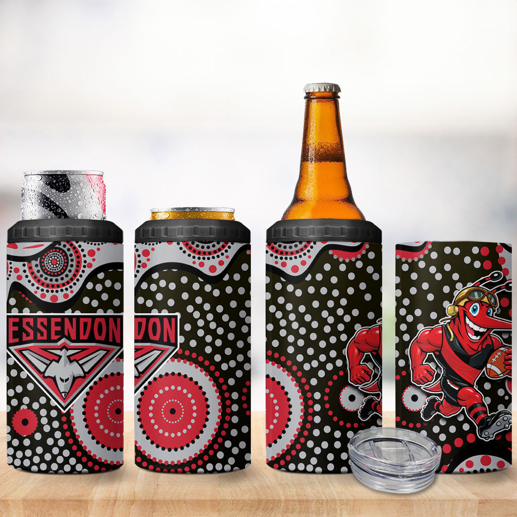 Essendon Bombers 4 in 1 Can Cooler Tumbler Aboriginal Dot Pattern - Football Mascot Heritage Pride
