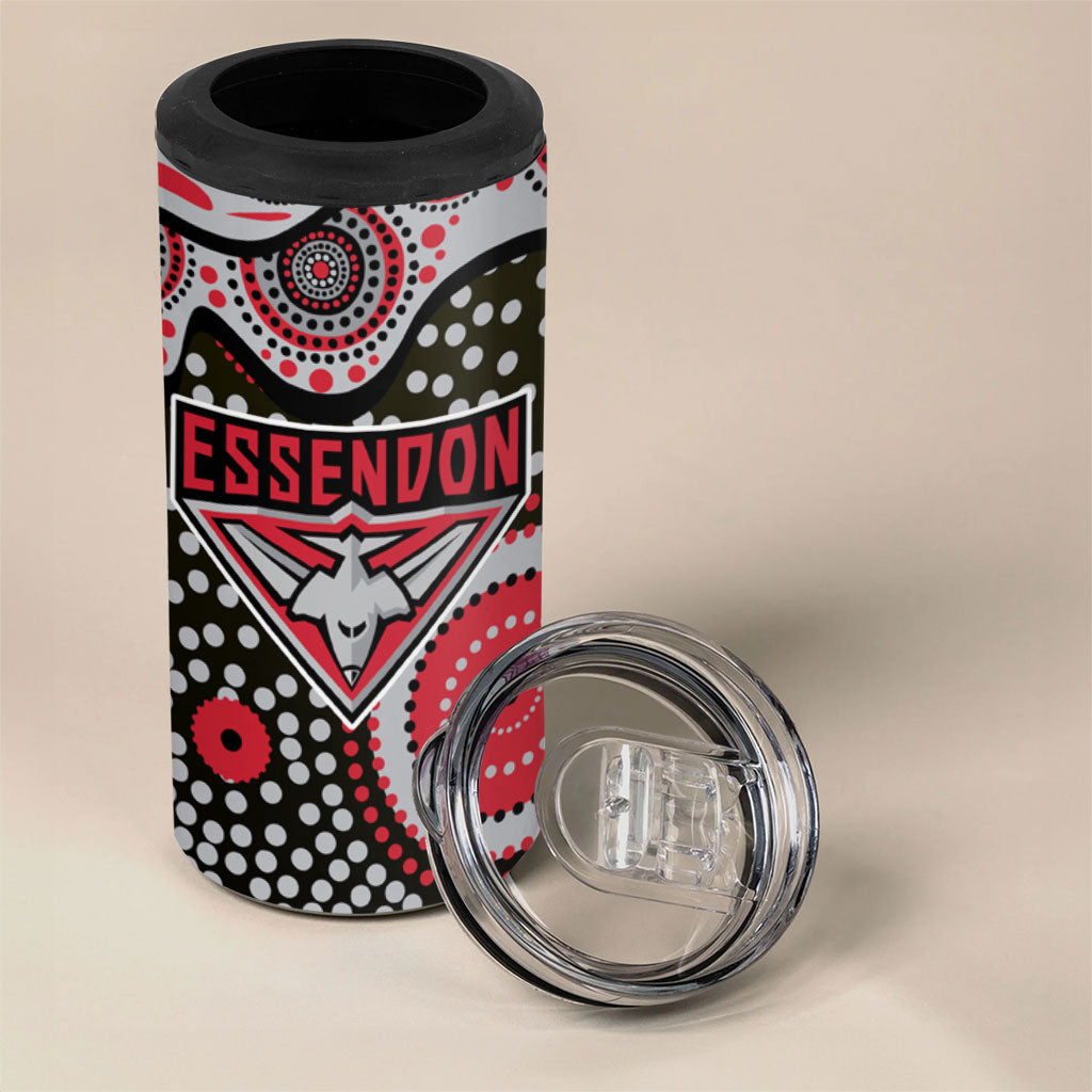 Essendon Bombers 4 in 1 Can Cooler Tumbler Aboriginal Dot Pattern - Football Mascot Heritage Pride