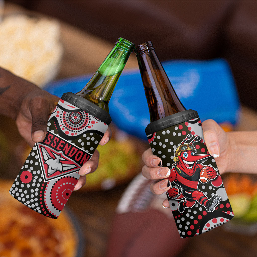 Essendon Bombers 4 in 1 Can Cooler Tumbler Aboriginal Dot Pattern - Football Mascot Heritage Pride